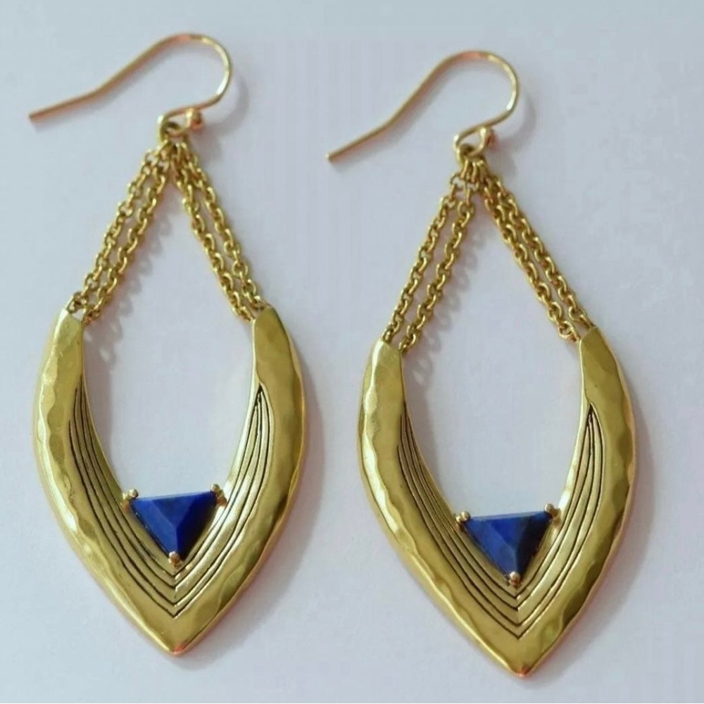 NWT Silpada K&R KRW0160 Brass Loop Hoop Lapis Drop Earrings